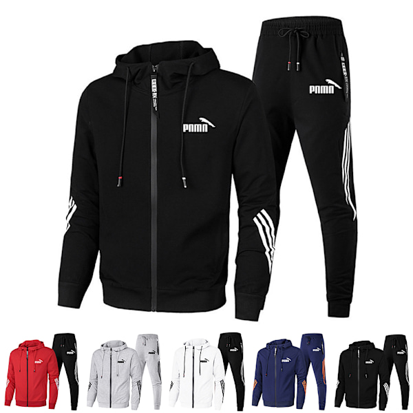 Mäns P_umas Helzippade Huvtröjor + Byxor Sportjogging Tröja Outfit Set Tracksuit B XL