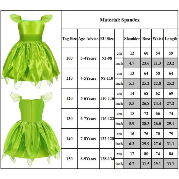 Flickor Prinsessklänning för Halloween Kostym Tiana Cosplay 150cm