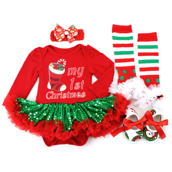Julkläder för baby + hårband + skor + benvarma F L