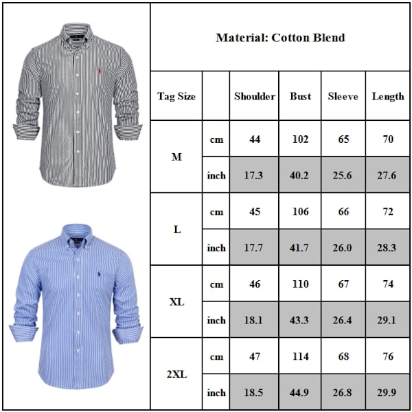 Ralph Lauren Herrskjorta Långärmad Knappuppslagen Strand Casual Broderad Klänningsskjorta Stor Storlek Herr Casual Skjortor Knappnedslagen Blus T-shirt Topp Blue XL