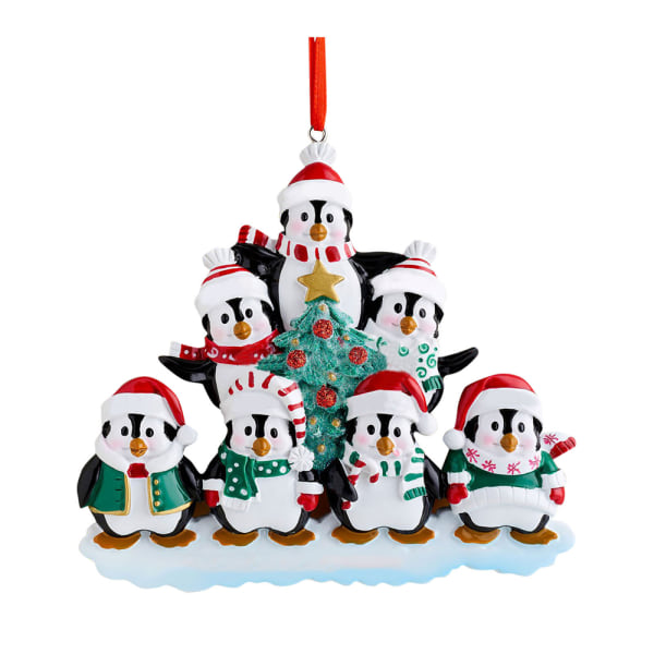 Personlig pingvin familj julgran hängande prydnad 7 penguins