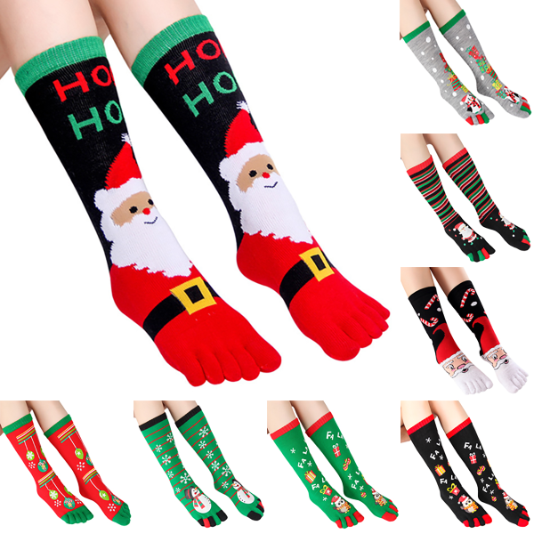 Kvinnors jul roliga fem fingrar tå strumpor mid calf strumpor E