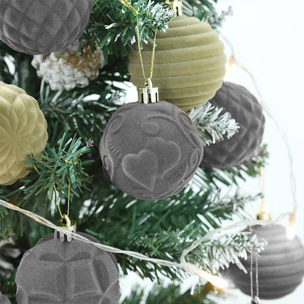 12-pack Julgransprydnader i Sammet, Flockade Hängande Klot, Julkulor Army Green