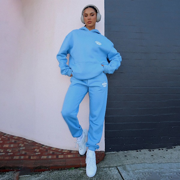 Dam Vit Fox Huvtröja Sport 2-Delar Set Tröjor Pullover Huvtröjor Byxor Dräkt Hem Sweatpants Sky Blue M