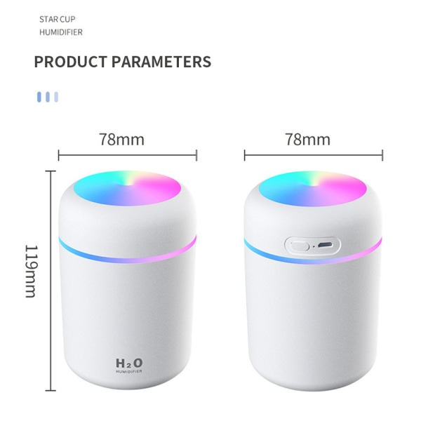 300ml mini portabel luftfuktare med flerfärgat LED-nattljus, White