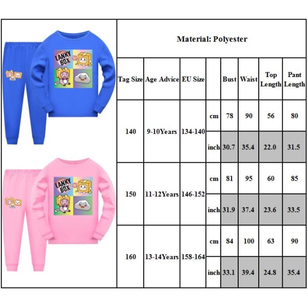 2 Styck Pyjamas för barn LANKYBOX Print Nattkläder Set Dark Blue 140cm