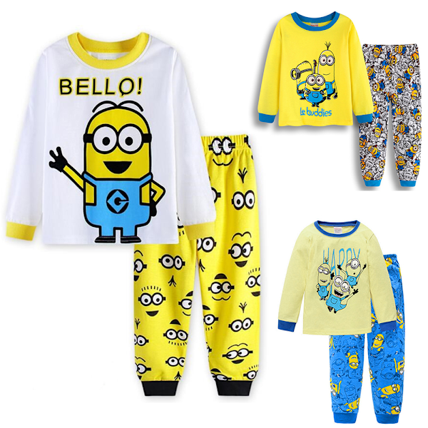 Barn Despicable Me Minions Pyjamas Långärmad T-shirt Byxor Sovkläder Pjs Set B 120cm