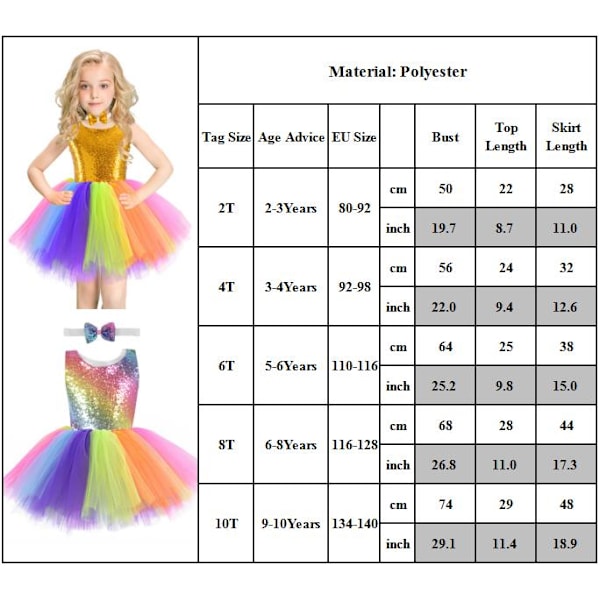 2-10T Flickor Regnbåge Tutu Klänning Toddler Kids Glittrande Sekvenstull Festklänningar för Födelsedag Outfit Halloween Särskilt Tillfälle 4T