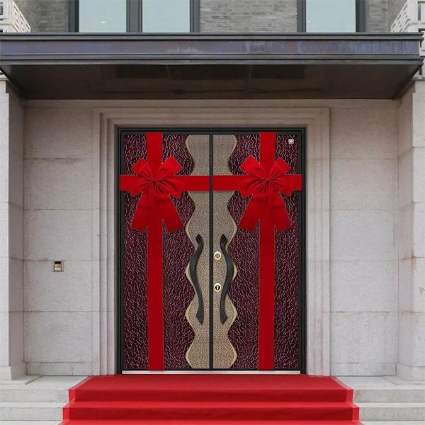 Julklappsbåge för dörrar, stor röd rosett, spets, julgransdekoration