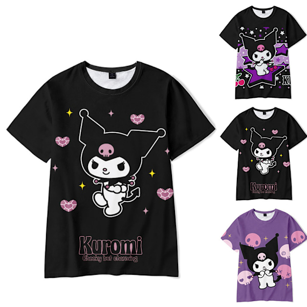 Barn och tonåringar Kuromi T-shirt Kortärmad Rundhalsad T-shirt Cartoon Casual Toppar Sommar C 130cm