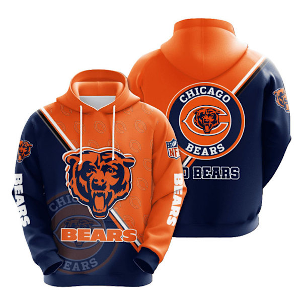 Huvtröja med NFL Patriots Bears-tryck, Casual Sport Sweatshirt, Huvtröja för höst och vinter, Unisex B XL