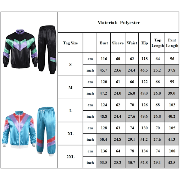 Män 80-tals Kostym Retro Jacka Skal Sport Tracksuit Party Cosplay Streetwear Set Blue L