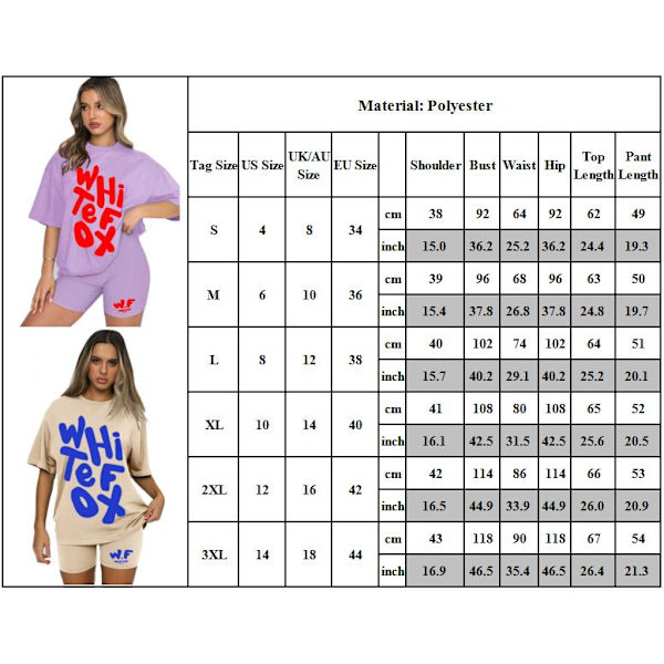 2-pack dam T-shirt och shorts set med vit räv, rund hals, löst sittande topp, korta byxor, avslappnad hemmakläder Camel 3XL