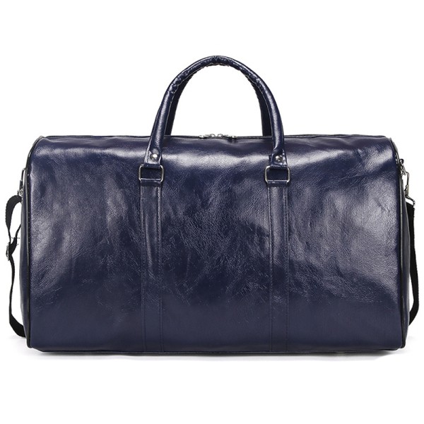 Män Pu Läder Duffle Weekend Bag Bagage Resehandväska Blue