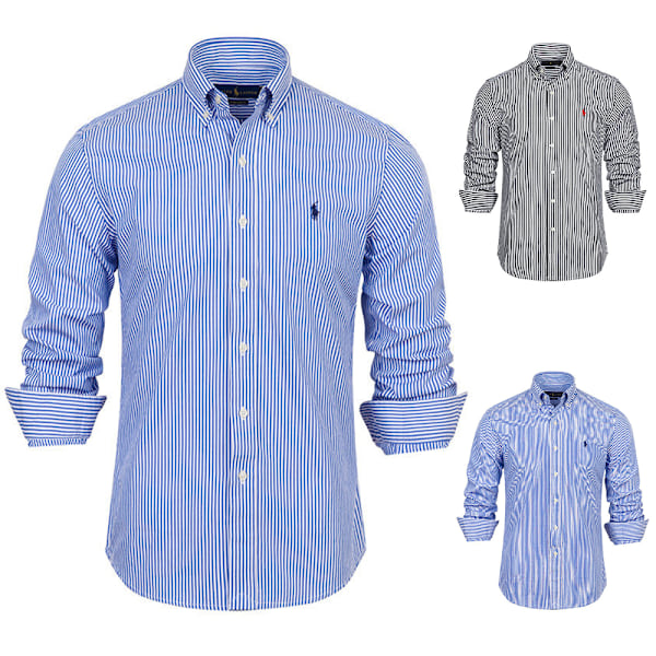 Ralph Lauren Herrskjorta Långärmad Knappuppslagen Strand Casual Broderad Klänningsskjorta Stor Storlek Herr Casual Skjortor Knappnedslagen Blus T-shirt Topp Blue L