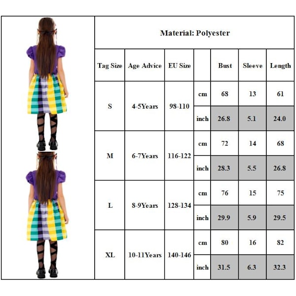 Barnkarnevalsklänning Cosplay Kostym Prinsessa Rutiga Klänning Halloween Jul Födelsedagsfest Outfit 4-11 År XL