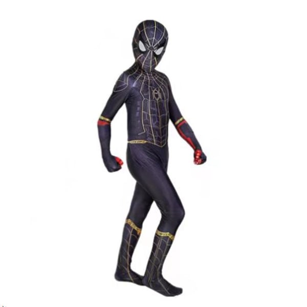 Spider-Man 3: No Way Home Cosplay Kostym Barn Superhjälte Jumpsuit Black and Gold Spiderman 7-9Years = EU122-134