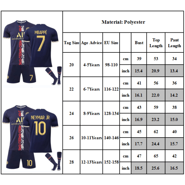 Neymar jr nr 10 Mbappe nr 7 tröja Fotboll Fotboll Sportkläder #10 6-7Y
