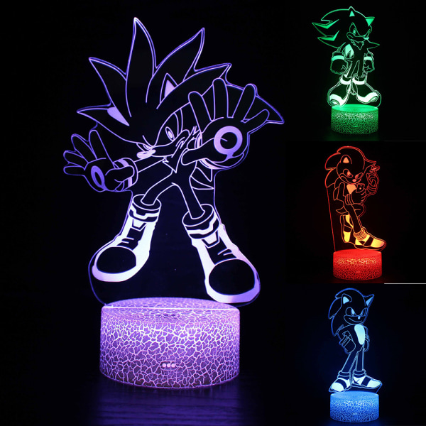 3D LED Night Loght Sonic 3D Illusion Anime Lampa Rum Dekor Gåva B