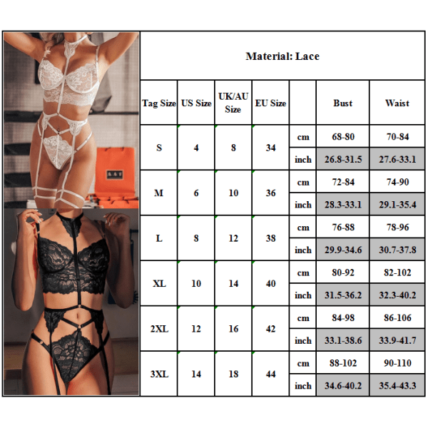 Kvinnors spetslingerie bh-set transparent bh hög midja underkläder Red S