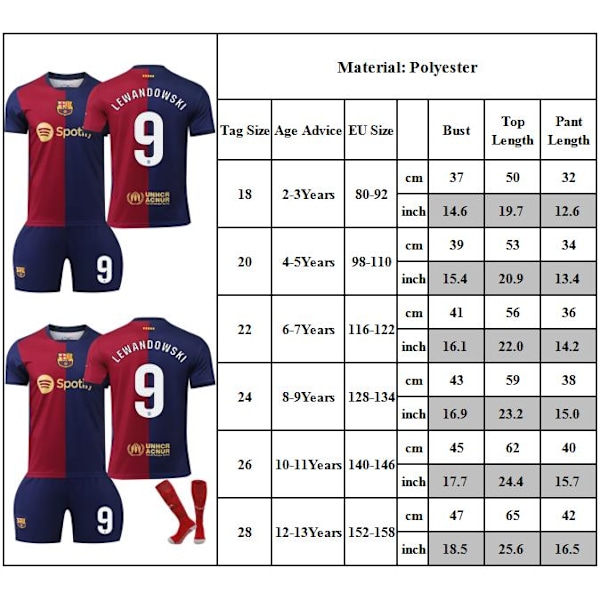 2024-2025 Stegen Hemma Tröja Sportkläder #9 Lewandowski Barn Fotbollströja Kit Barn Tröjor Med Strumpor Fotbollströja Set 22