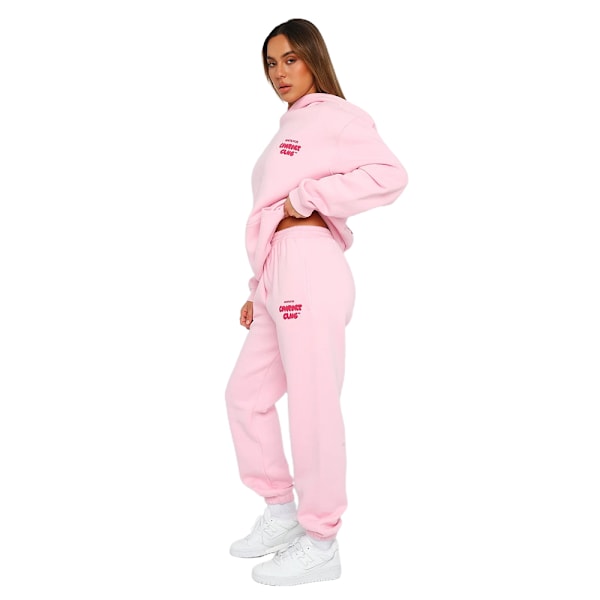 Dam Vit Fox Huvtröja Sport 2-Delar Set Tröjor Pullover Huvtröjor Byxor Dräkt Hem Sweatpants Pink S