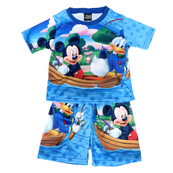 Musse Pijamas Set Barn Shorts Toppar Loungewear Nattkläder Ljusblå 5-6 år = EU 110-116