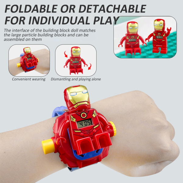 Superhjälte Building Block Figur Watch Projection 24-Image Toy Watches Kids Gift Optimus Prime