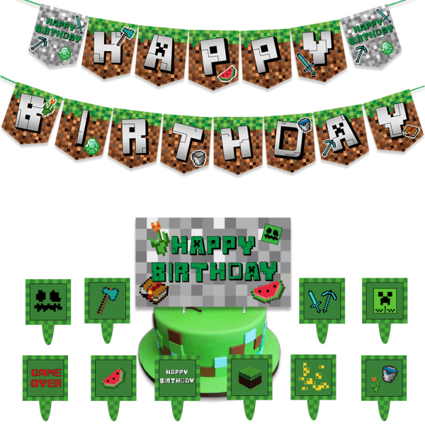 Minecraft Grattis på födelsedagen Dekoration Tillbehör Set Kids Boy Girl
