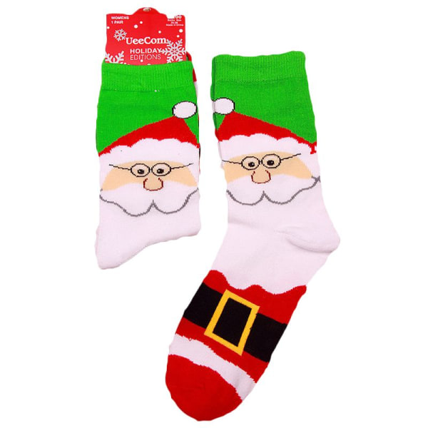 Damjulstrumpor med jultomte och älgmönster Tan