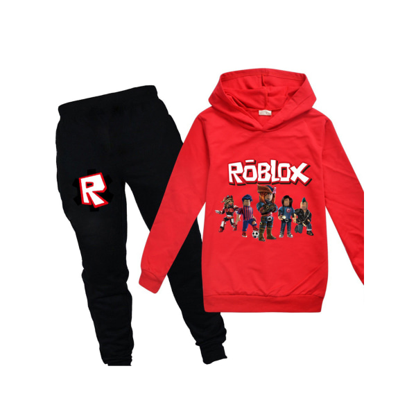 Pojke Tjej ROBLOX Hoodie Top&Pants Kostym Träningsoverall Sportswear Set red 140cm