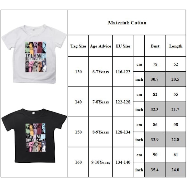 Barn och tonåringar Taylor Swift T-shirt Kortärmad Rundhalsad T-shirt Cartoon Casual Toppar Sommar White 160cm