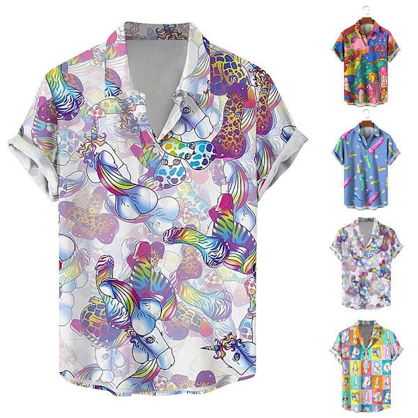 Herrknappskjortor Nyhetstryck Hawaiian Blus Toppar B XL