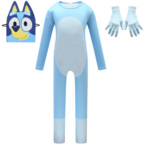 Kids Blueys Cosplay Kostym Set Jumpsuit Mask Handskar Festkläder Gåvor Blue 150cm