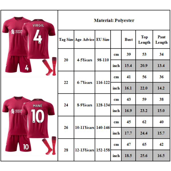 Mane #10 M.Salah #11 Fotbollströja Sportkläder #04 6-7Y