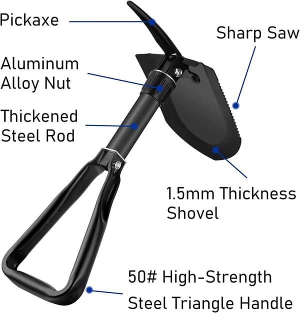 47 cm Stor Sammenleggbar Multifunksjonsspade med Oppbevaringsveske