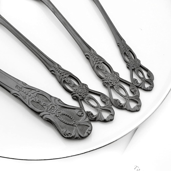4-delt sort spejl servise i rustfrit stål luksus bestiksæt Service til inklusiv knive/gafler/skeer/teskeer, Tåler opvaskemaskine