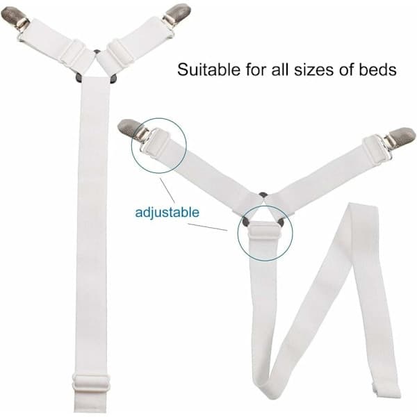 Elastic Sheet Fastener, Adjustable 6-Way Sheet Clips, Sheet Clips, Adjustable Fastener for All Round and Square Mattresses (White)