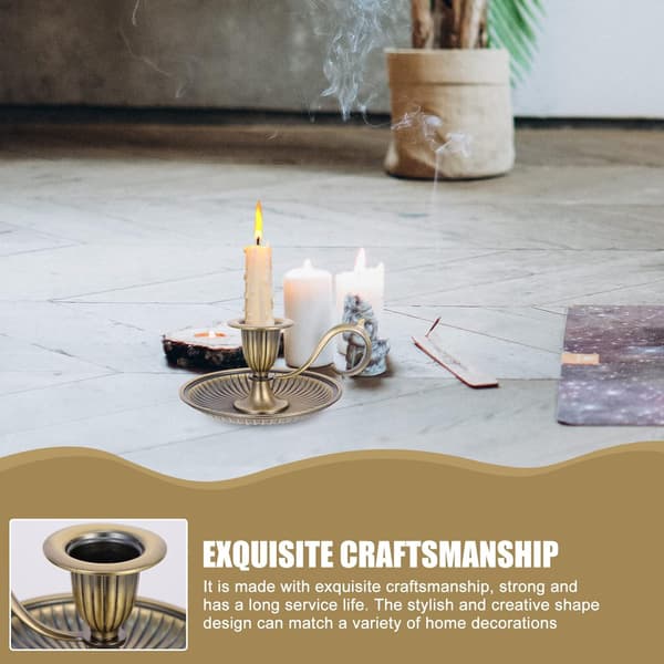 Candlestick with Finger Ring, Vintage Retro Style Metal Candlestick, Chamber Candlestick