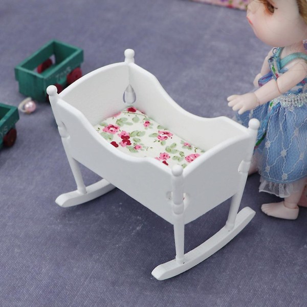 Spädbarnsleksak Miniatyrvagga Dekor Micro House Decor Baby Doll Cradle 1 12 Vagga Barn Minivagga M White 7.8X6.5X6.2CM