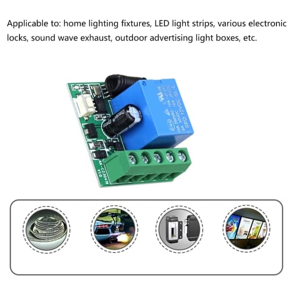 Compact DC12V Wireless Remote Control Switch Universal 433Mhz RF Receiver White - 433MHZ