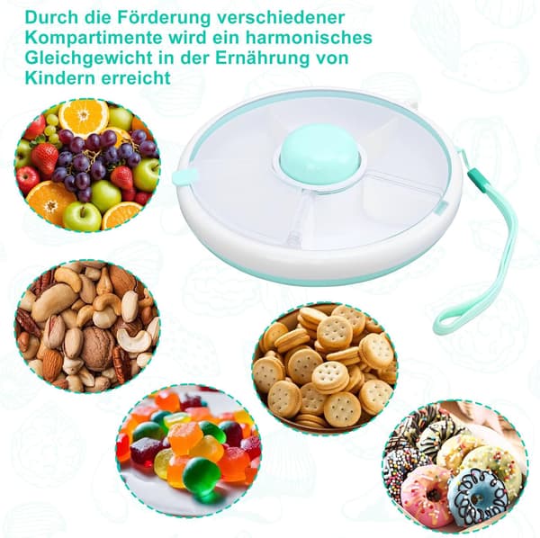 5-Compartment Rotatable Snack Box, Reusable Portable Snack Tray with Carry Handle