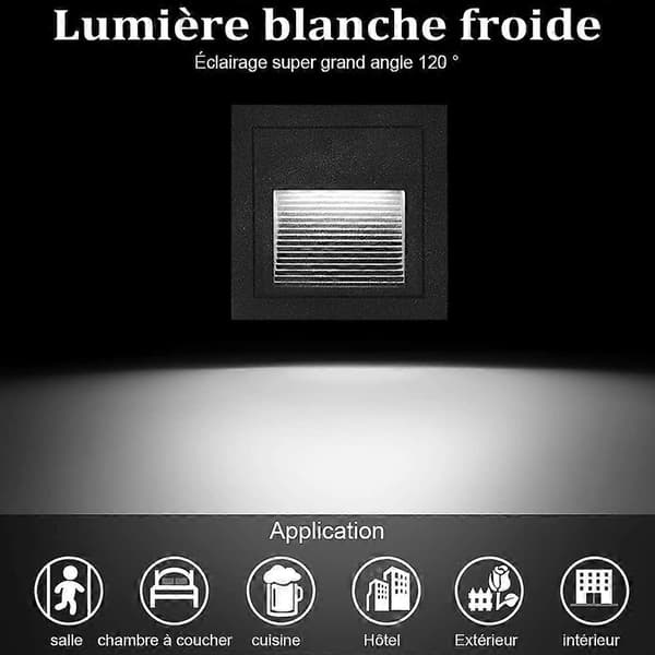 2 pcs 6W LED Recessed Wall Light, Cool White IP65 Waterproof Stair Lighting, 85mm