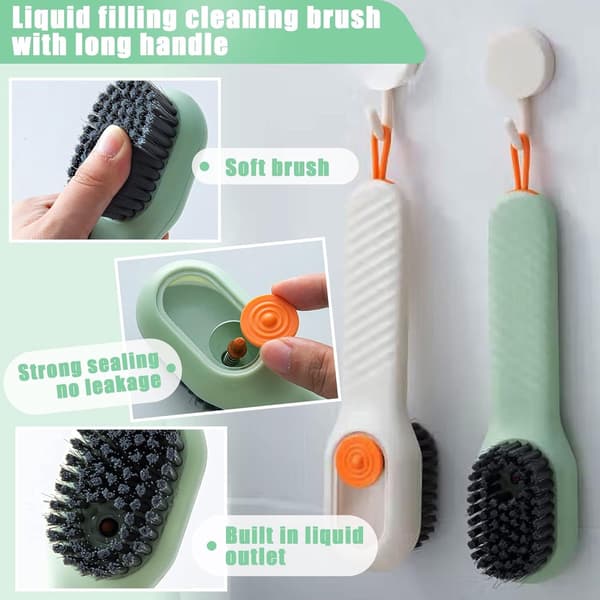 2x Scrub Brush with Soap Dispenser - Multifunctional Cleaning Brush for Shoes Clothes Kitchen - Compact Lightweight