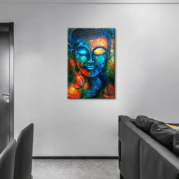 Buddhahode Veggdekor Indigo Blå Buddha Trykk på Lerret