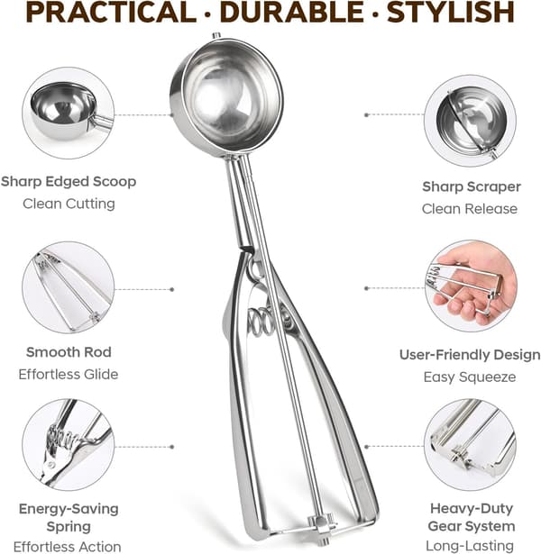 Ice Cream Scoops, 3-Piece Cookie Scoop Set, Stainless Steel Ice Cream Scoops with Trigger, Cookie Scoops for Baking, Cookie Dough Scoops