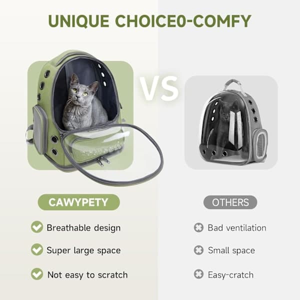 Cat Carrier, Pet Carrier with Large Breathable Bubbles, 42cm x 34cm x 27cm, Green