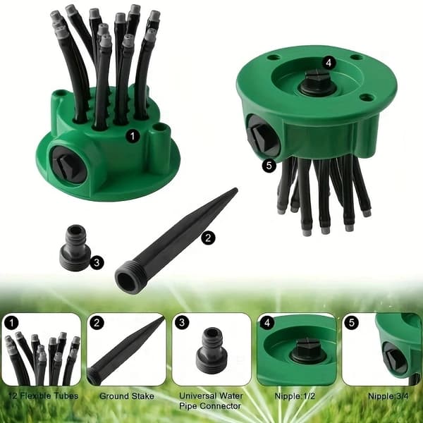 Garden Sprinkler, 360-Degree Automatic Multi-Head Irrigation Sprinkler, Gardening and Landscaping Irrigation Tool