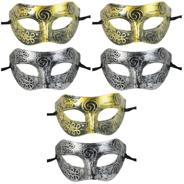 6 stk. Luksuriøse Maskuline Mænds Masker Retro Romersk Maskerademaske Halvmaske Dekoration Til Maskeradebal 6 pcs M