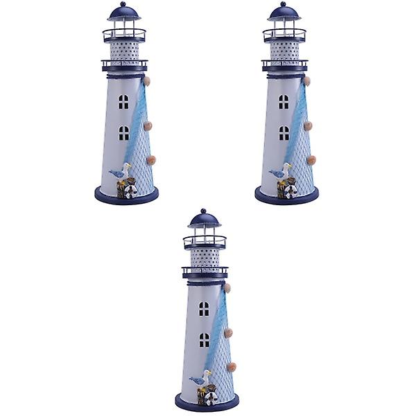 3 stk Led Lighthouse Form stearinlyslykt Middelhavsstil jernlysestake for skrivebordsmøbler 3pcs